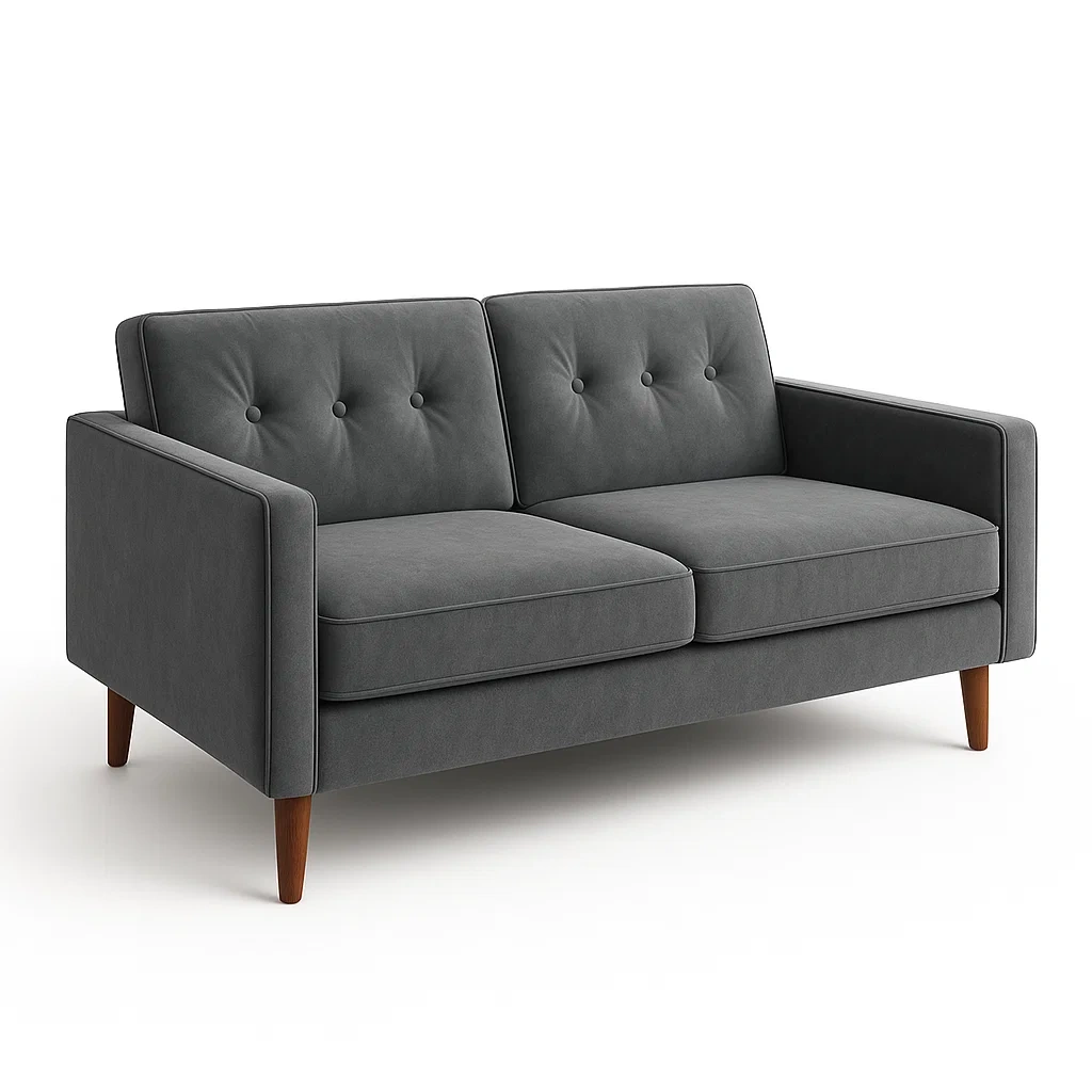 Canapé 2 places en tissu gris avec pieds en bois-LUXFUR NITA