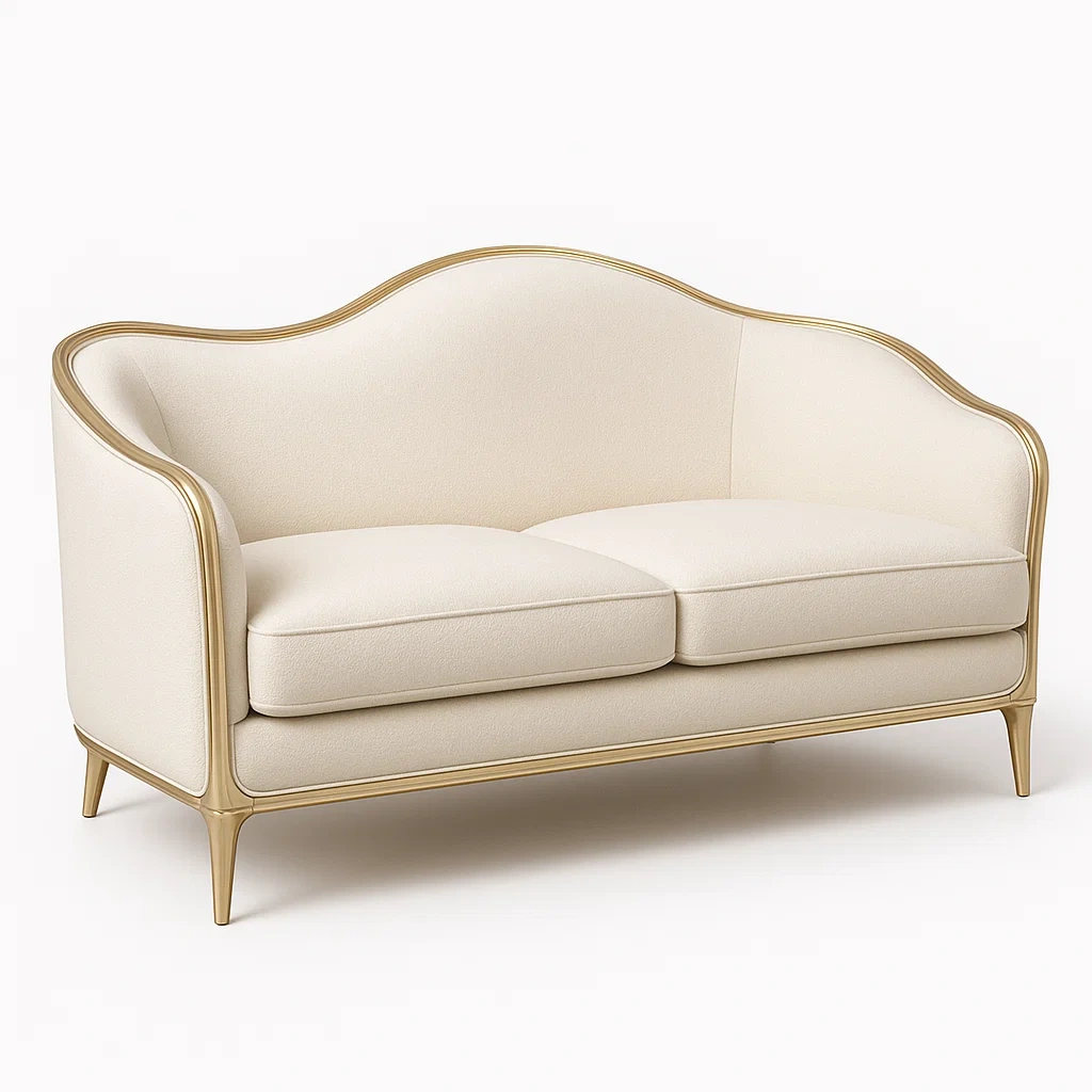 Canapé en Métal Doré et Tissu Beige 2 Places-LUXFUR NITA