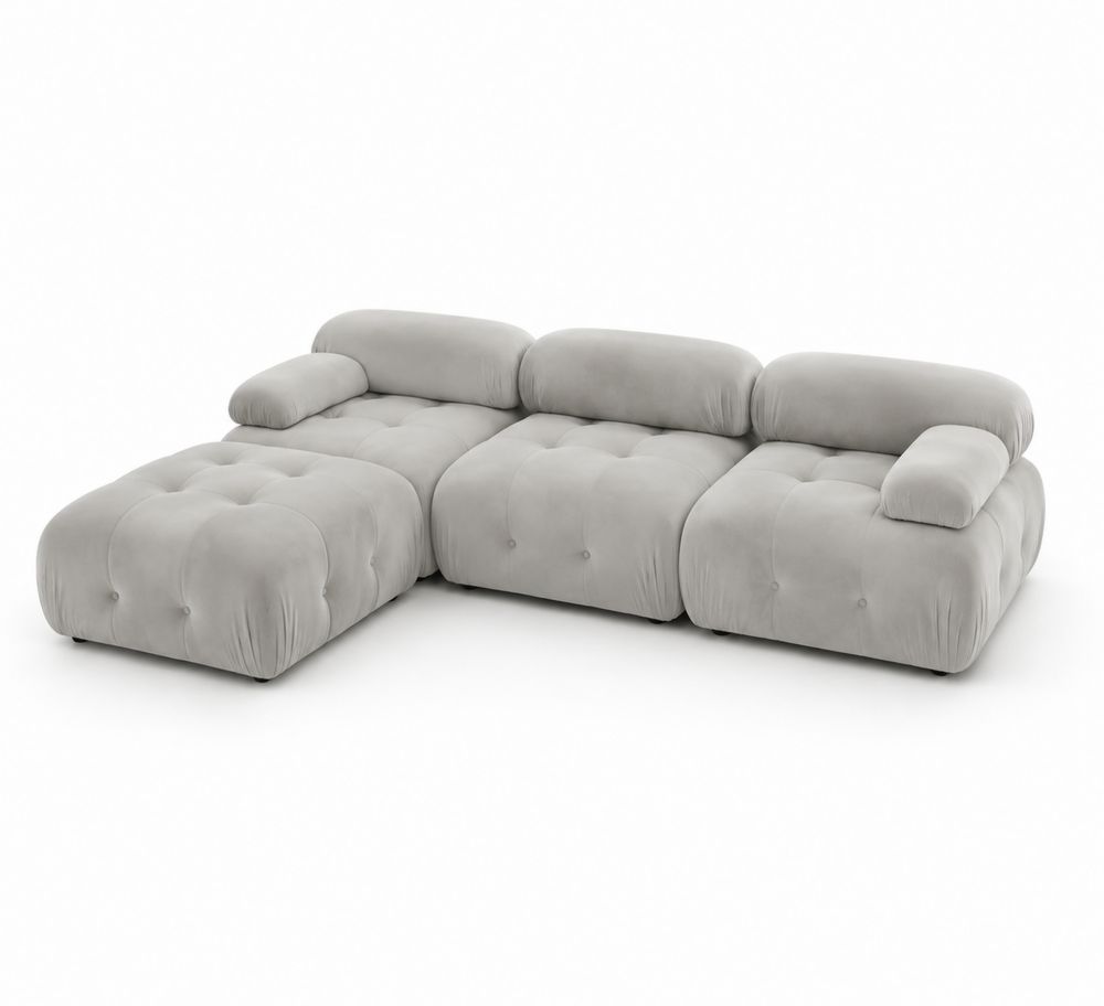 Divano modulare angolare in velluto grigio chiaro 250x160cm