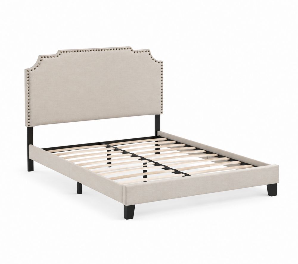 Letto matrimoniale con testiera in tessuto e struttura in metallo 200x160 cm