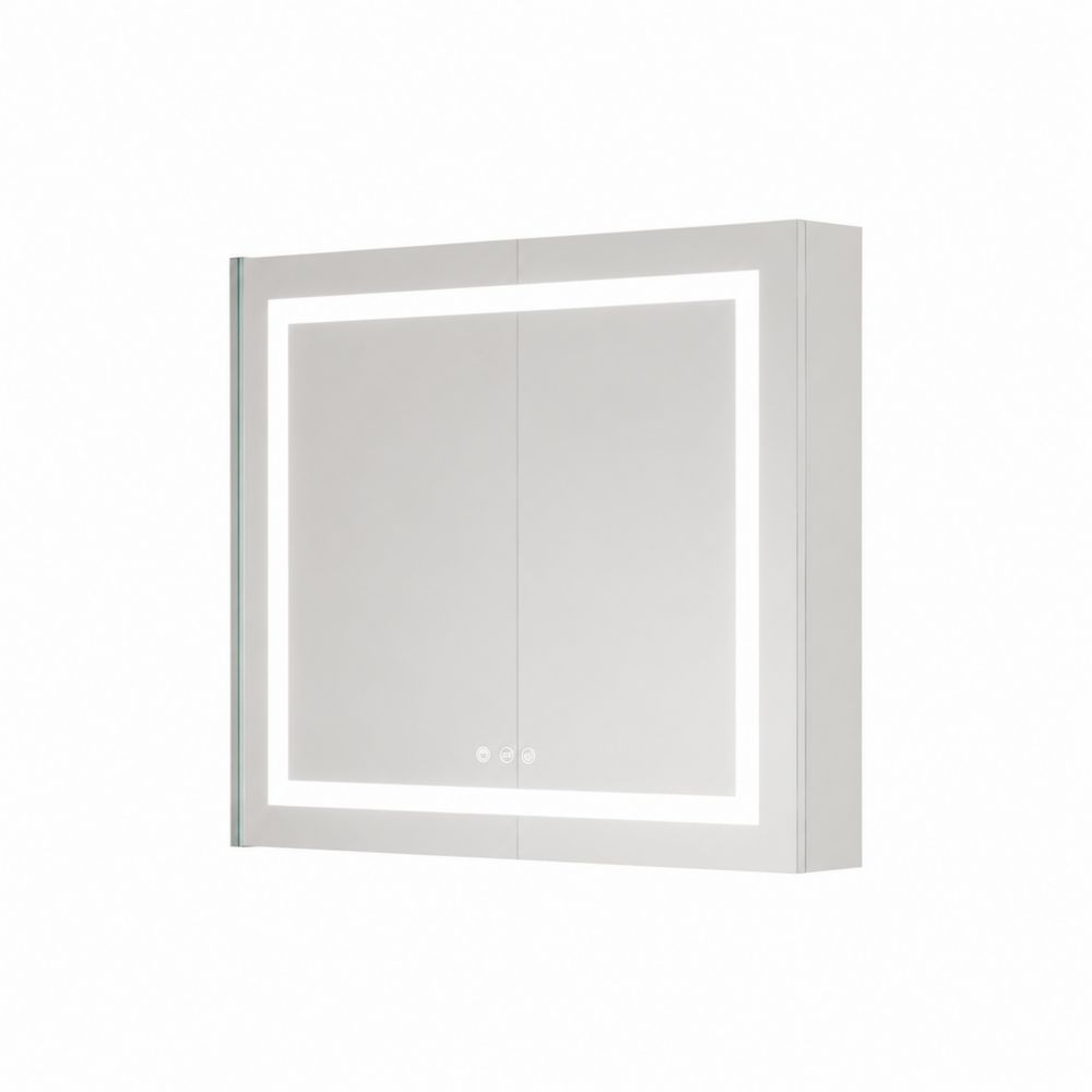 Specchio Contenitore a LED in Vetro Temperato 80x60x15 cm Bianco