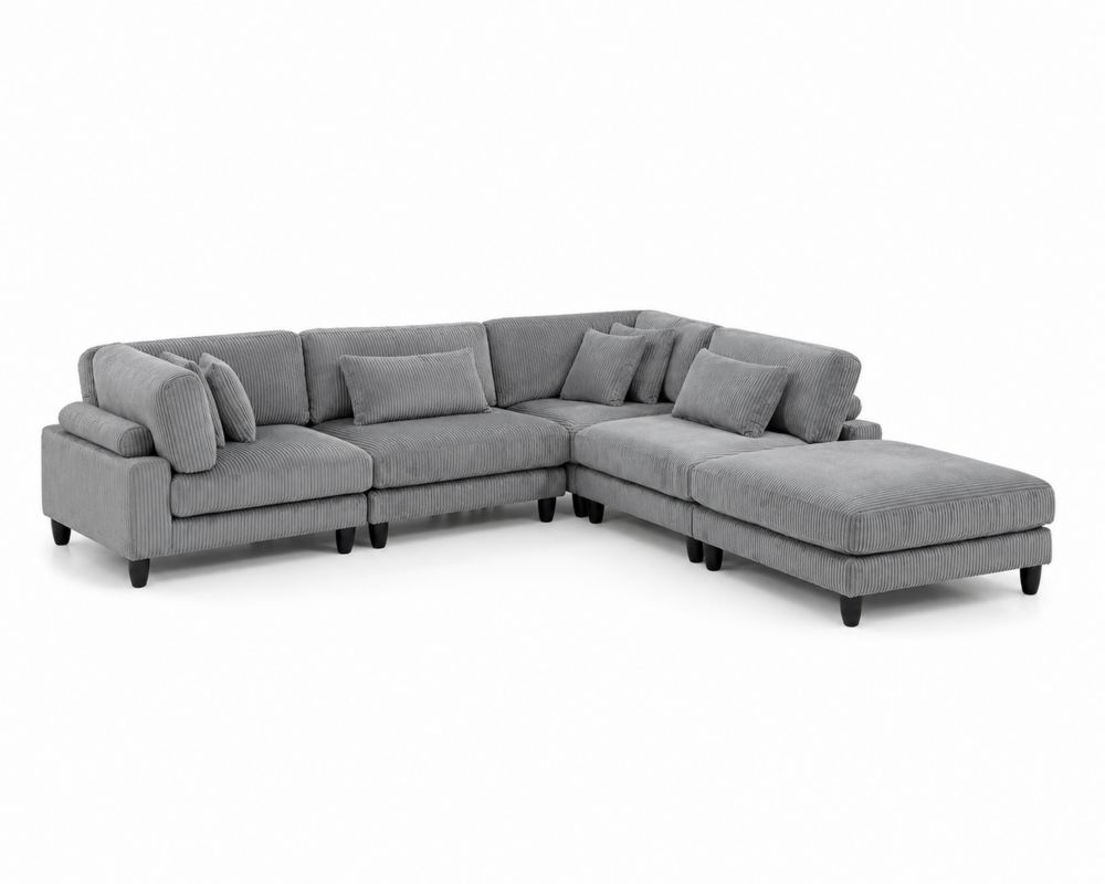 Divano angolare modulare in velluto a coste con chaise longue