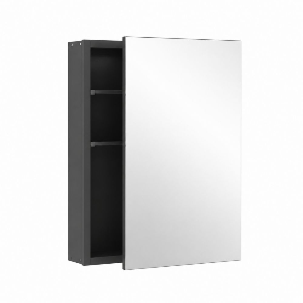 Armadio Specchiera da Bagno 60x15x75 cm Metallo Nero con Vetro Temperato