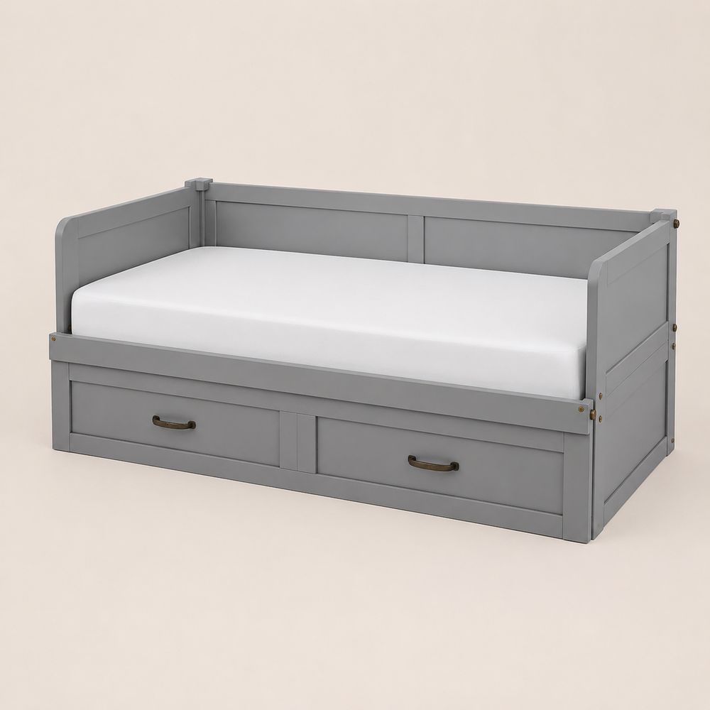 Divano letto in legno con cassetti Grigio