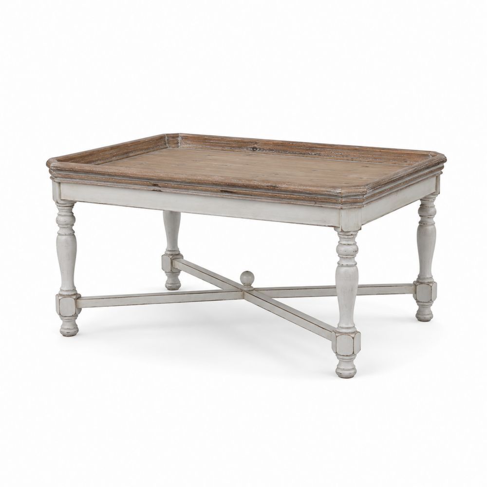 Tavolino da caffè rettangolare in legno 120x75x45 cm Marrone e Bianco