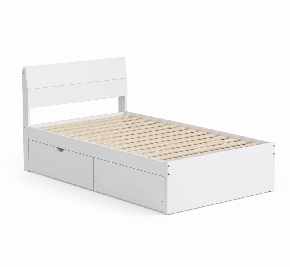 Letto singolo in legno bianco con cassetti 200x100 cm