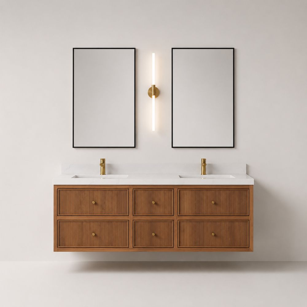 Mobile lavabo in legno con specchi e lavandino in ceramica
