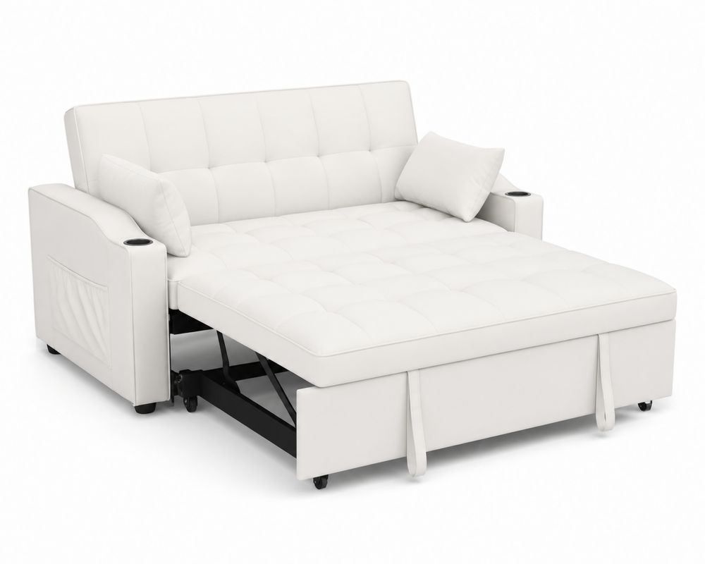 Divano Letto Angolare in Pelle Sintetica Bianca