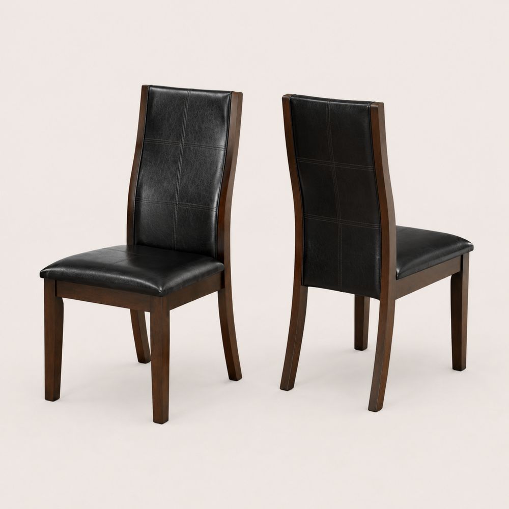 Set di 2 Sedie in Legno e Pelle Sintetica Nera