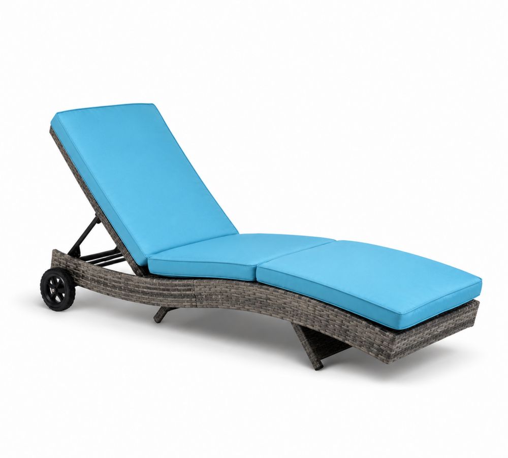 Sdraio da Giardino in Rattan Sintetico con Cuscini in Poliestere Blu