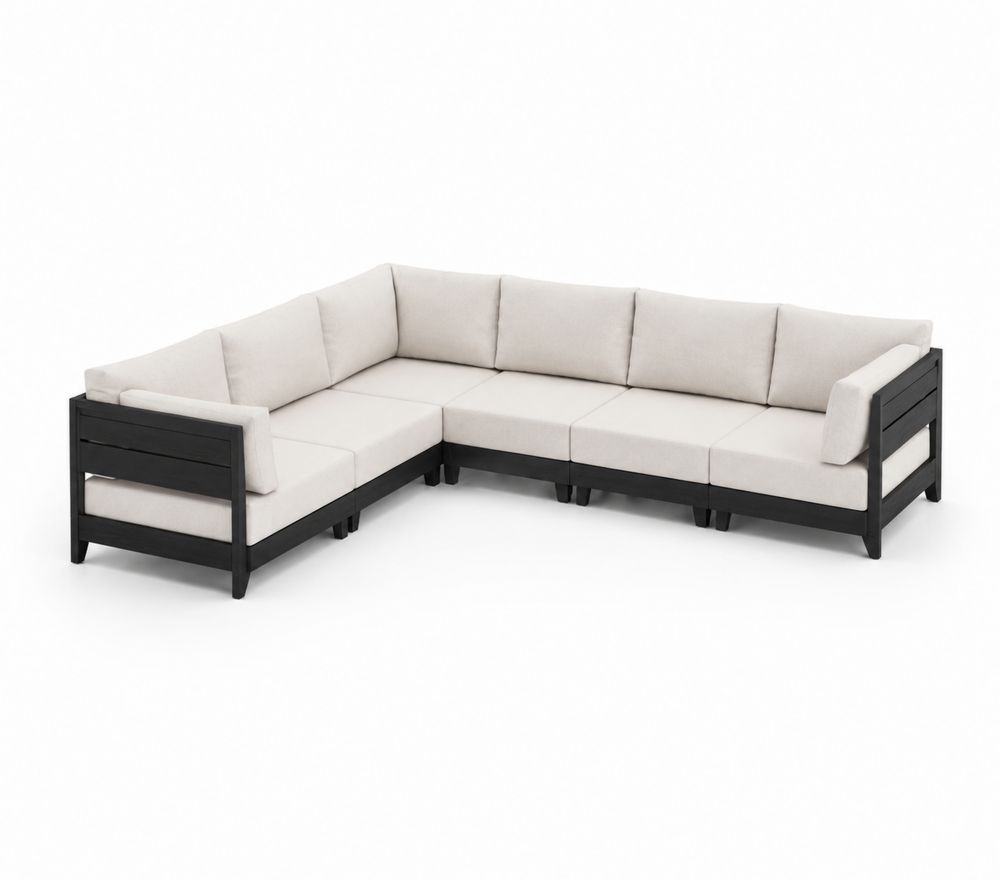 Divano Modulare Angolare in Legno e Tessuto Beige 255x255 cm