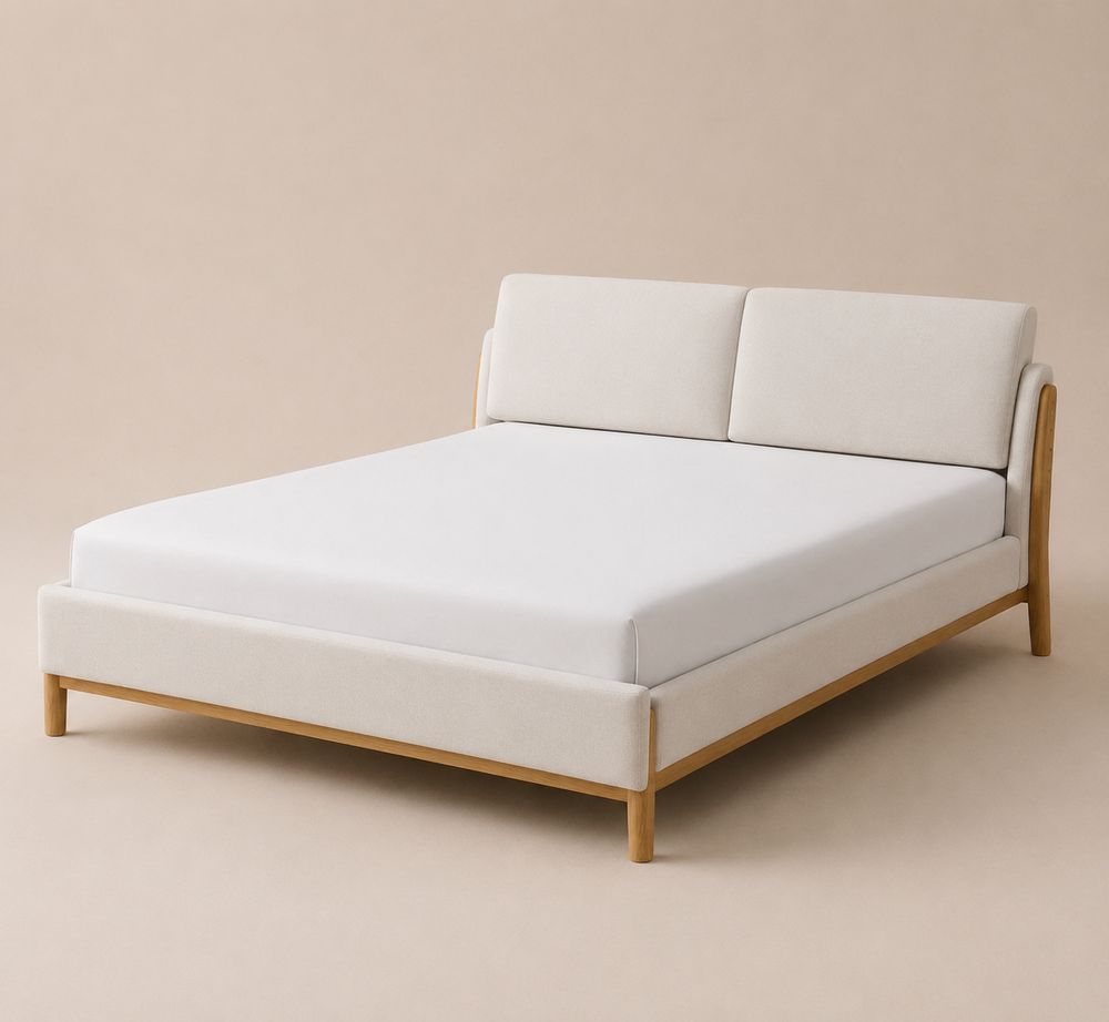 Letto matrimoniale in legno di rovere e tessuto poliestere beige 200x160 cm