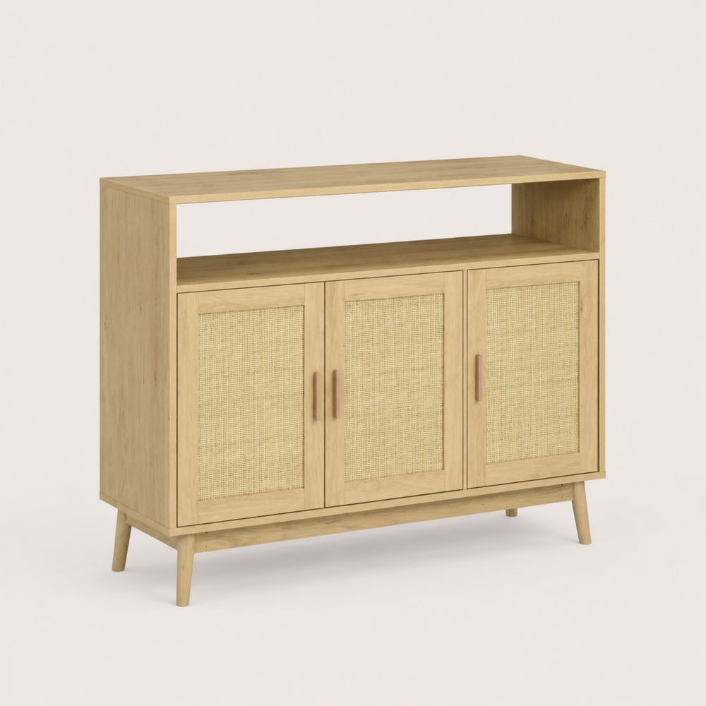 Credenza in legno e rattan 120x40x80 cm