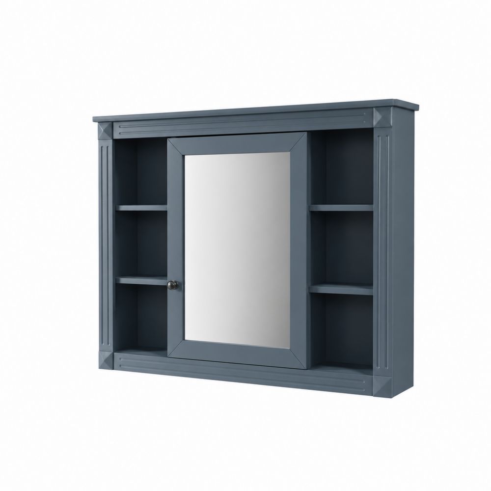 Mobile Specchio Bagno con Mensole in Legno Blu Grigio
