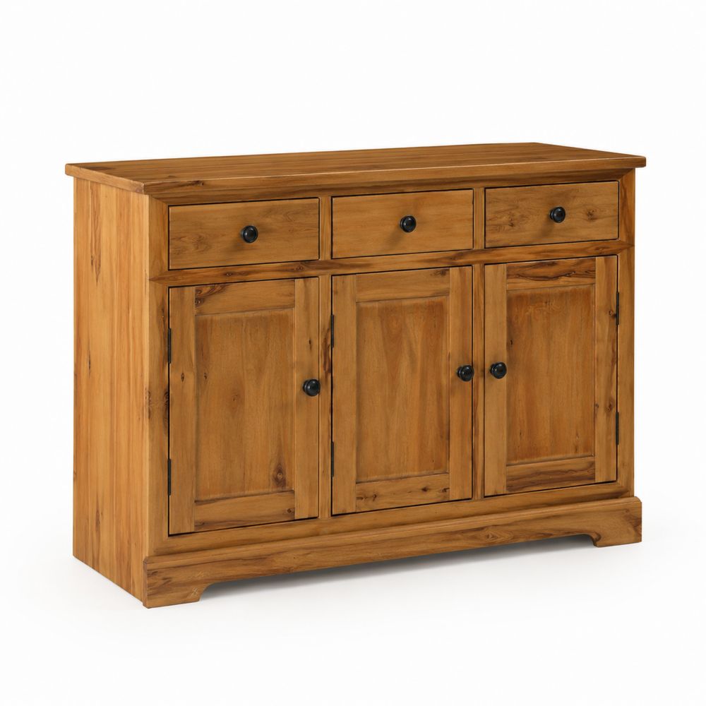 Credenza in Legno Massello di Acacia con 3 Ante e 3 Cassetti