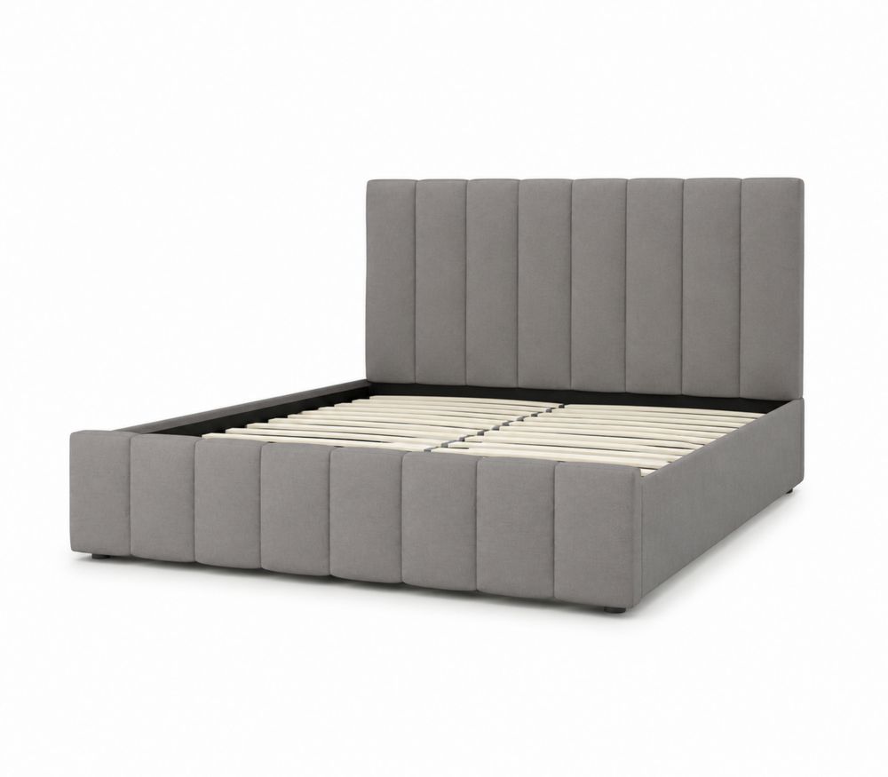 Letto imbottito in tessuto Grigio con testiera