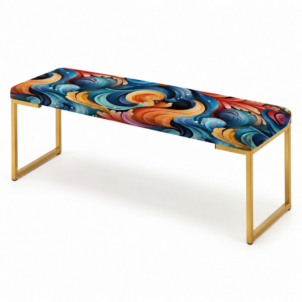 Panca multicolore in tessuto con gambe metalliche dorate