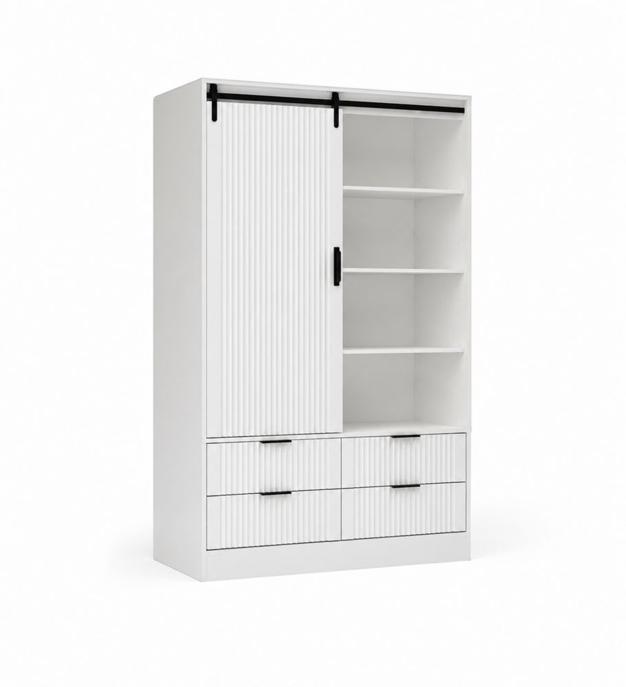 Armadio Bianco con Porte Scorrevoli e Cassetti in MDF