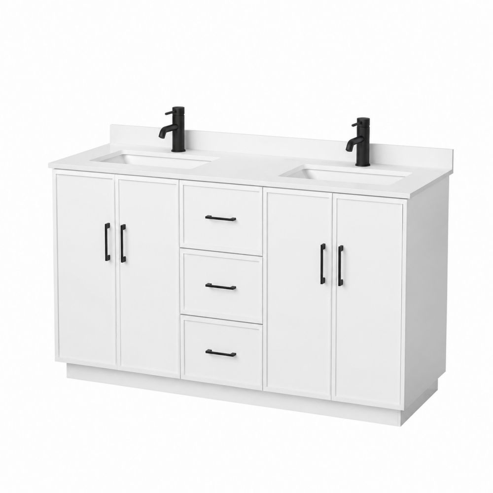 Mobile Lavabo Doppio in MDF e Ceramica Bianco