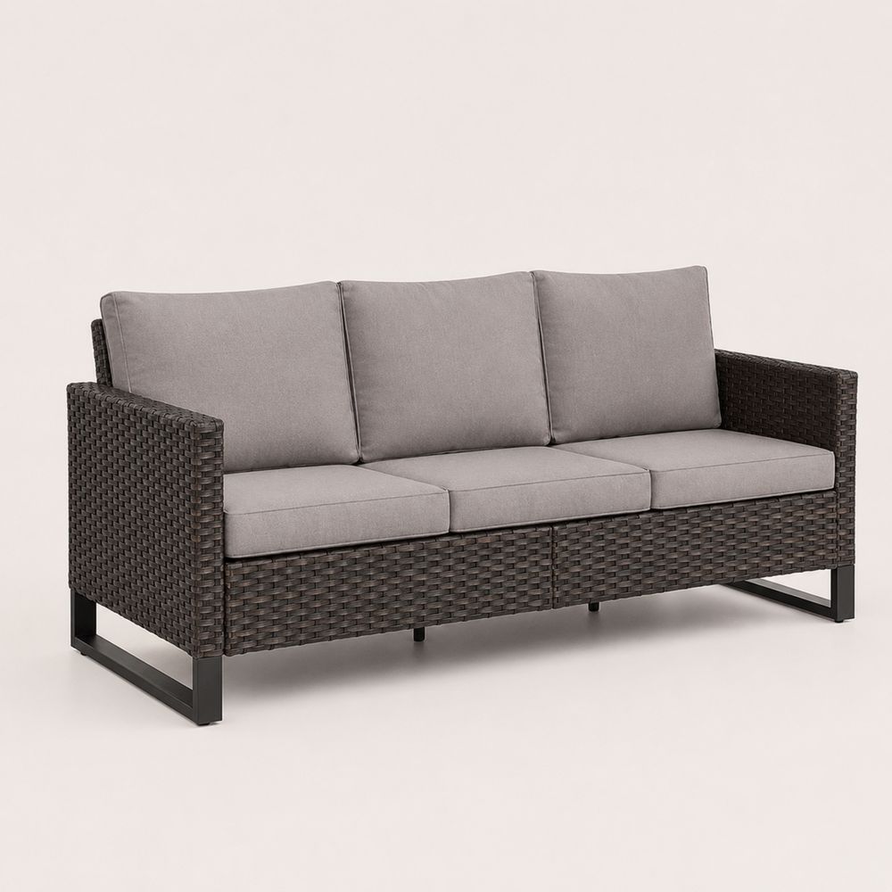 Divano da Giardino in Rattan con Cuscini Grigi