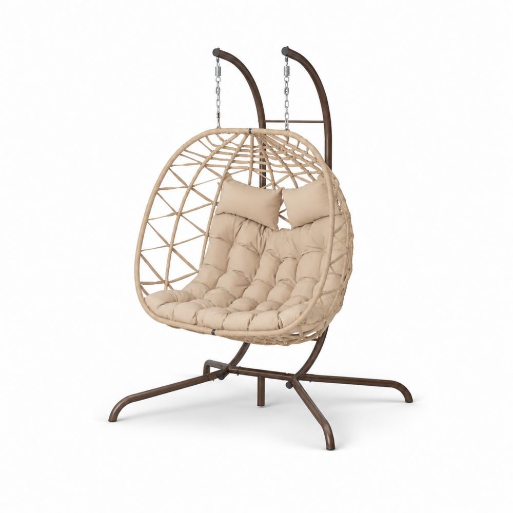 Sedia a dondolo in metallo e rattan con cuscini in poliestere Beige
