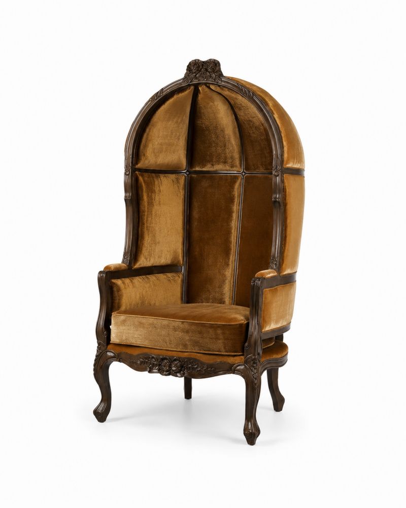 Poltrona a cupola in velluto Marrone con struttura in legno massello