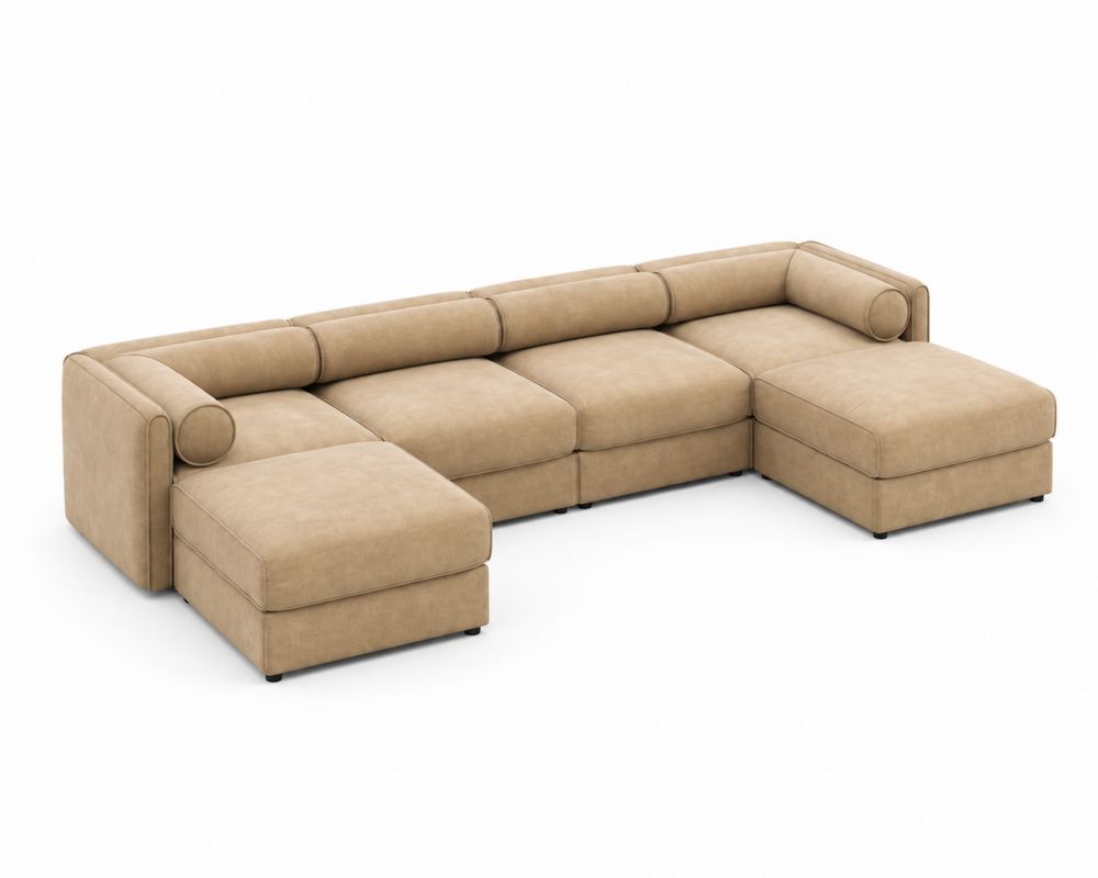 Divano angolare modulare in microfibra beige