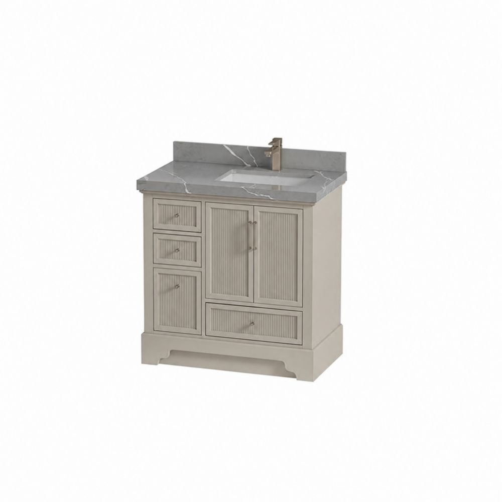 Mobile lavabo singolo rettangolare in legno con top in marmo grigio