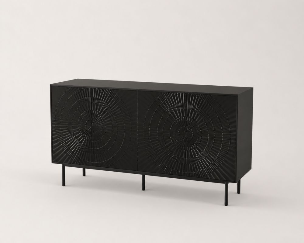 Credenza in Legno e Acciaio Nero