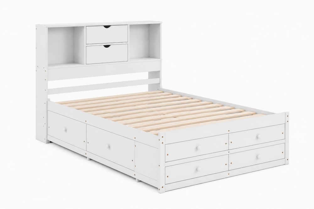 Letto contenitore matrimoniale in legno bianco con cassetti