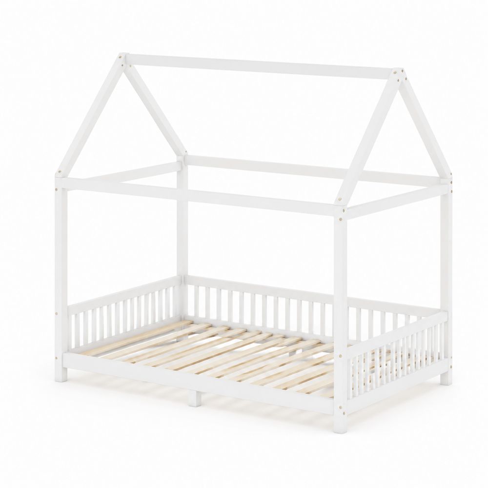 Letto a forma di casa in legno bianco 200x90 cm