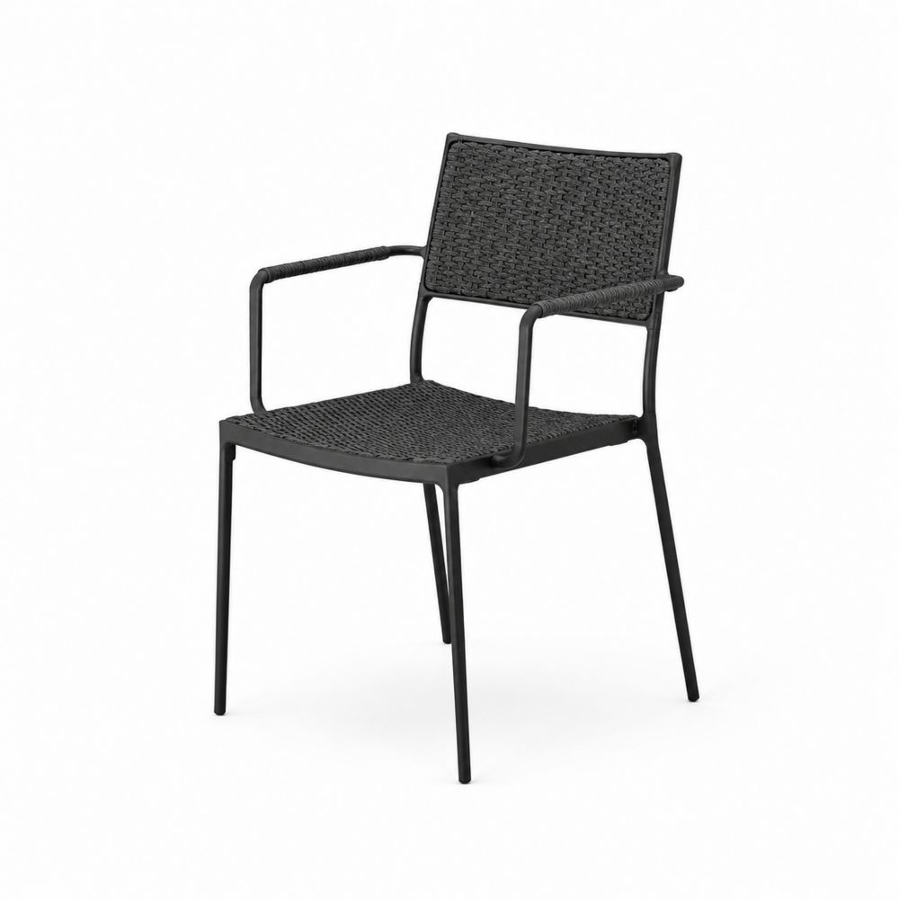 Sedia da esterno in metallo e rattan sintetico nero