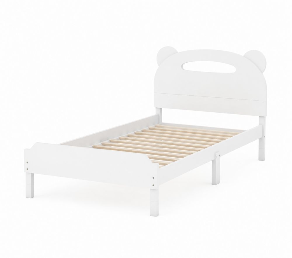 Letto per bambini in legno bianco con testiera sagomata 140x70 cm