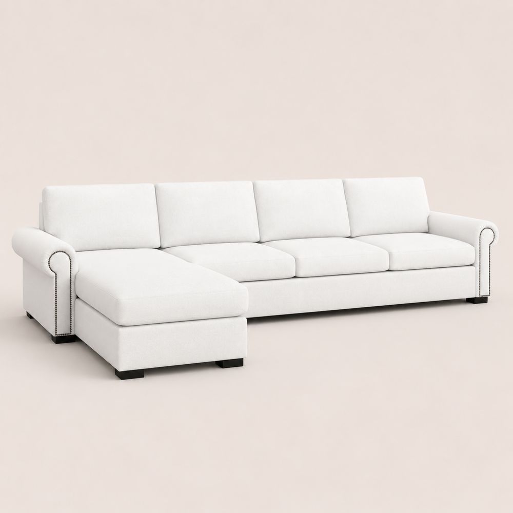 Divano angolare in tessuto bianco con chaise longue