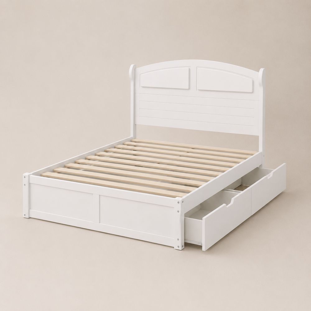 Letto Matrimoniale in Legno di Pino con Cassetti