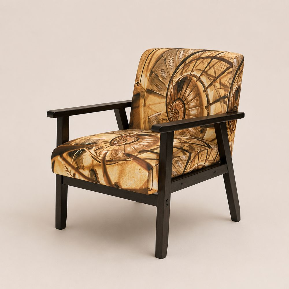 Poltrona in legno e tessuto stampato, 75x70x80 cm