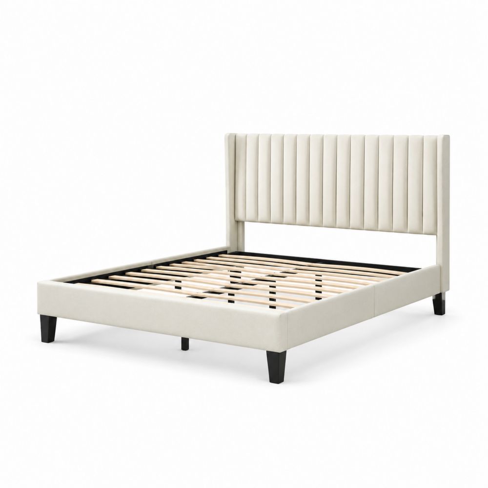 Letto con testiera imbottita in poliestere Beige 200x160 cm