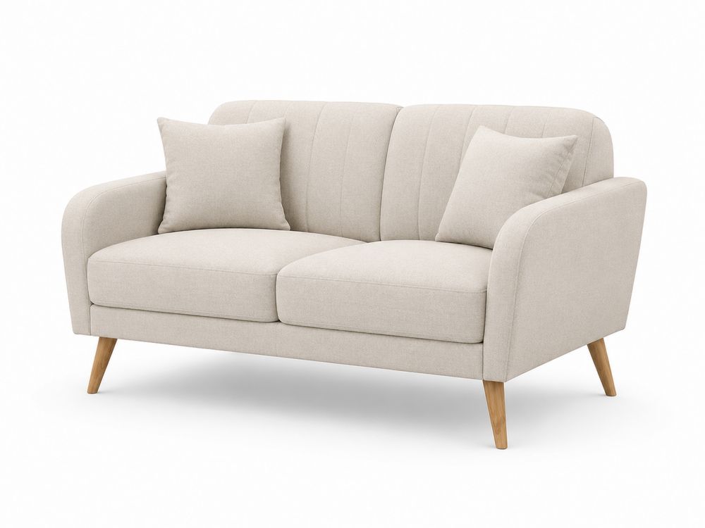 Divano Loveseat in Tessuto Beige con Struttura in Legno
