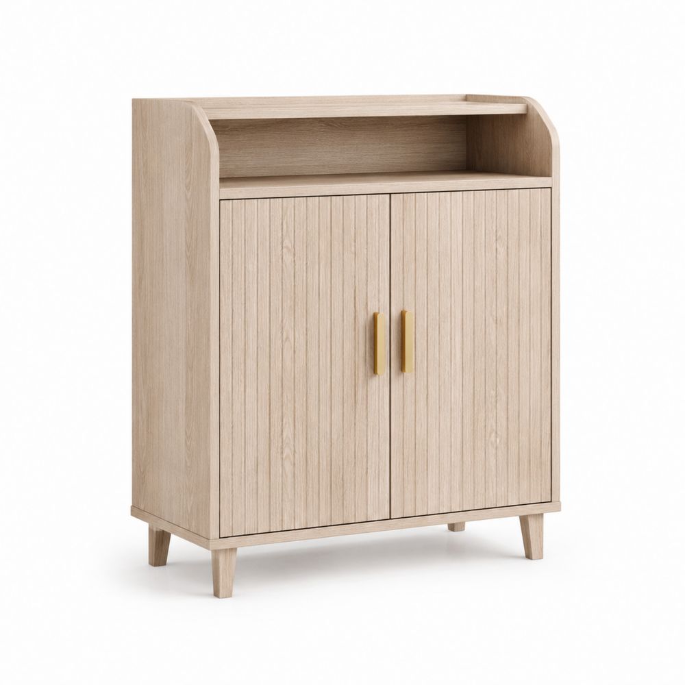 Armadio Scarpiera in MDF con 2 Ante Legno Chiaro 80x35x100 cm