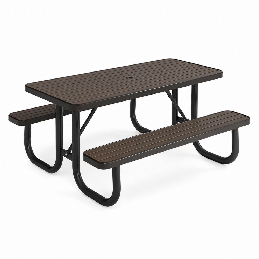 Tavolo da picnic in metallo e legno composito Marrone