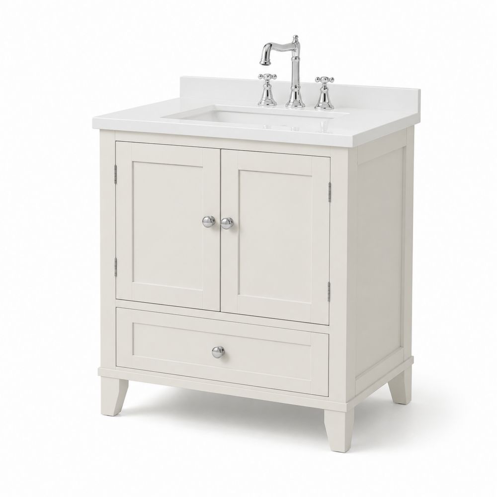 Mobile lavabo singolo in MDF con top solido, 80x50x85 cm, Bianco