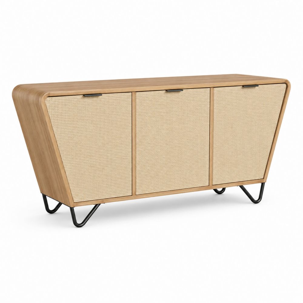 Credenza in legno e rattan con 3 ante