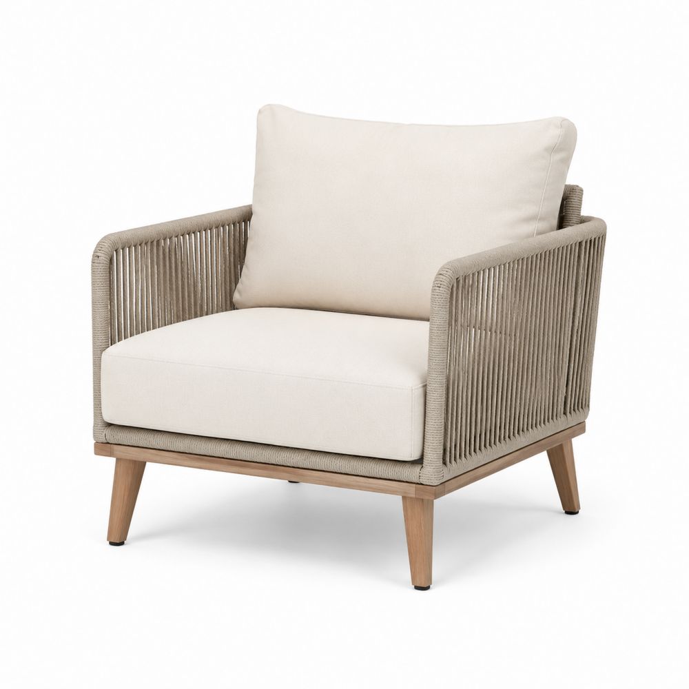 Poltrona da Esterno in Legno e Corda Beige
