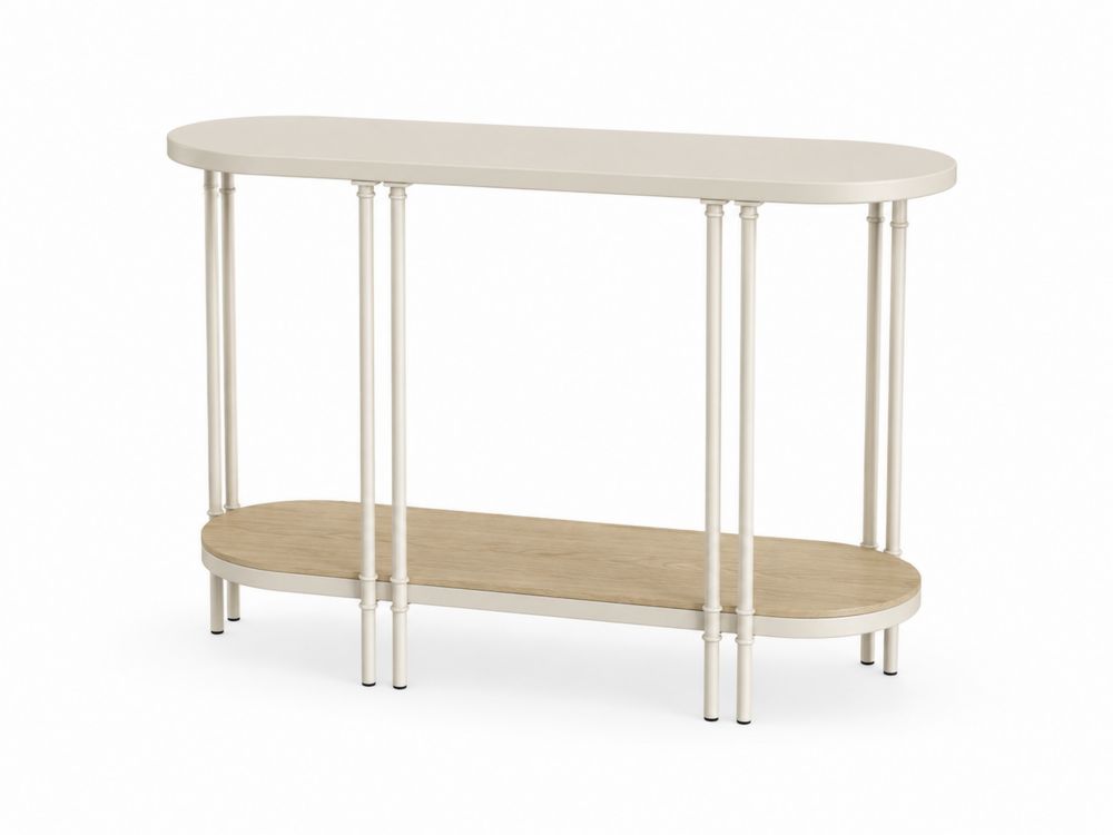 Consolle Ovale in MDF e Metallo Bianco 120x40x80 cm