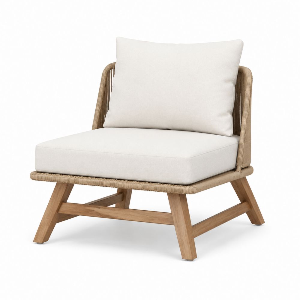 Poltrona da Esterno in Legno e Tessuto Poliestere Beige