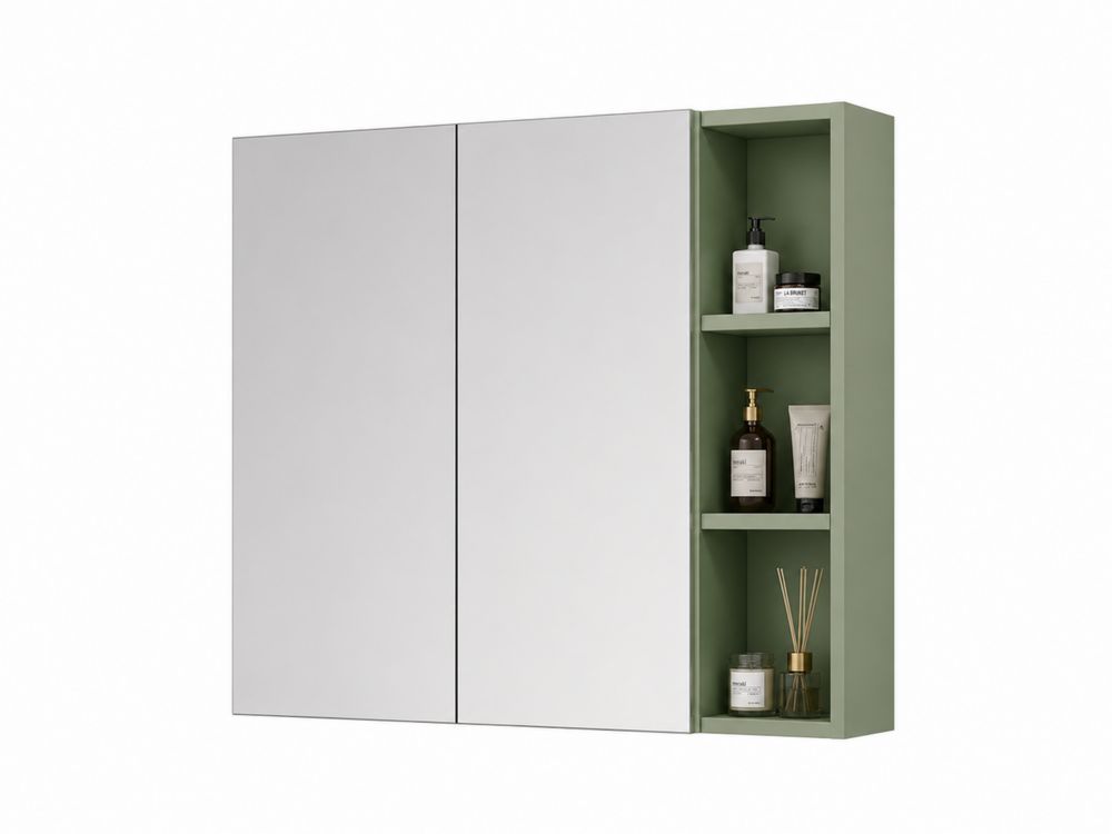 Armadio da bagno con specchio in MDF e vetro argentato 80x60x20 cm Verde/Argento