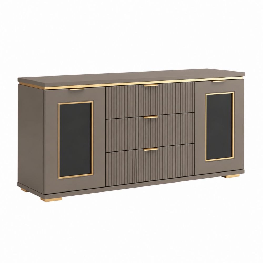 Credenza in Legno e Metallo Marrone/Nero con Tre Cassetti 180cm