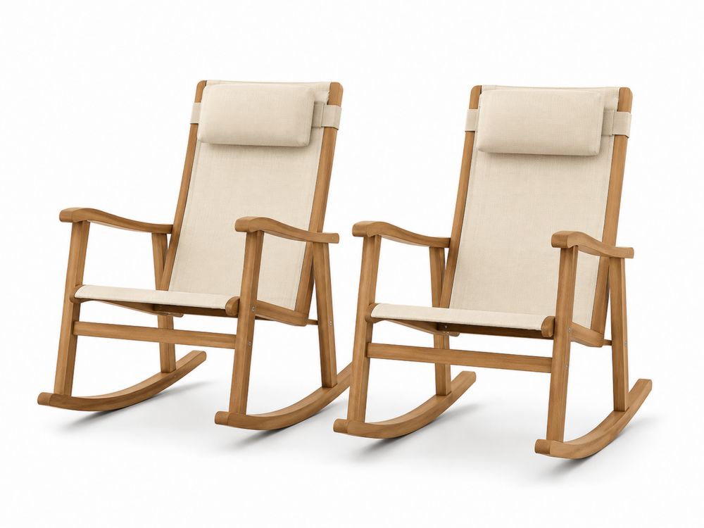 Set di 2 sedie a dondolo in legno e tessuto beige