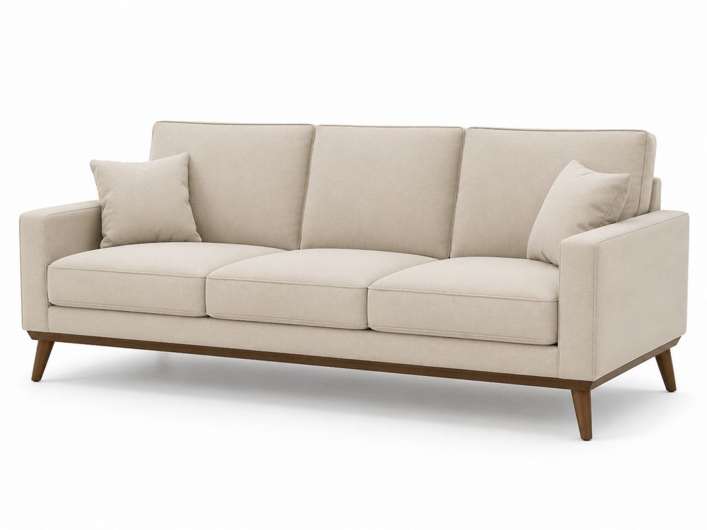 Divano a 3 Posti in Legno e Tessuto Beige
