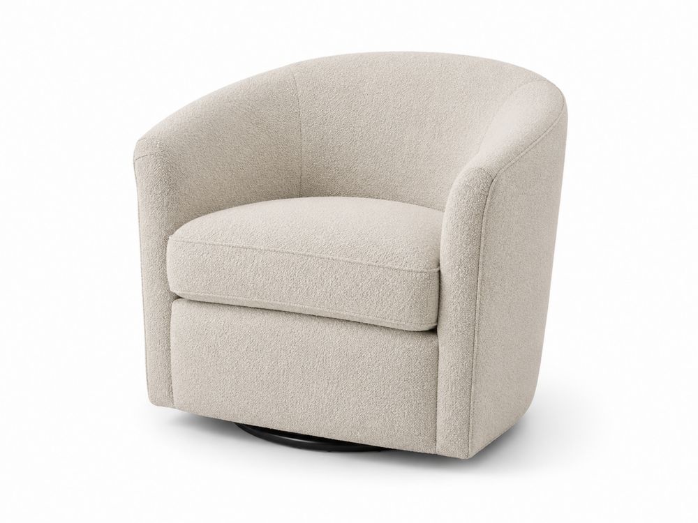 Poltrona in tessuto bouclé beige con base girevole